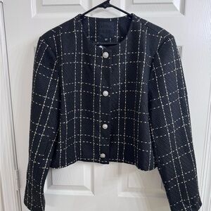 Mina Self Treed Women's Black and White Plaid Cropped Blazer Size XXL